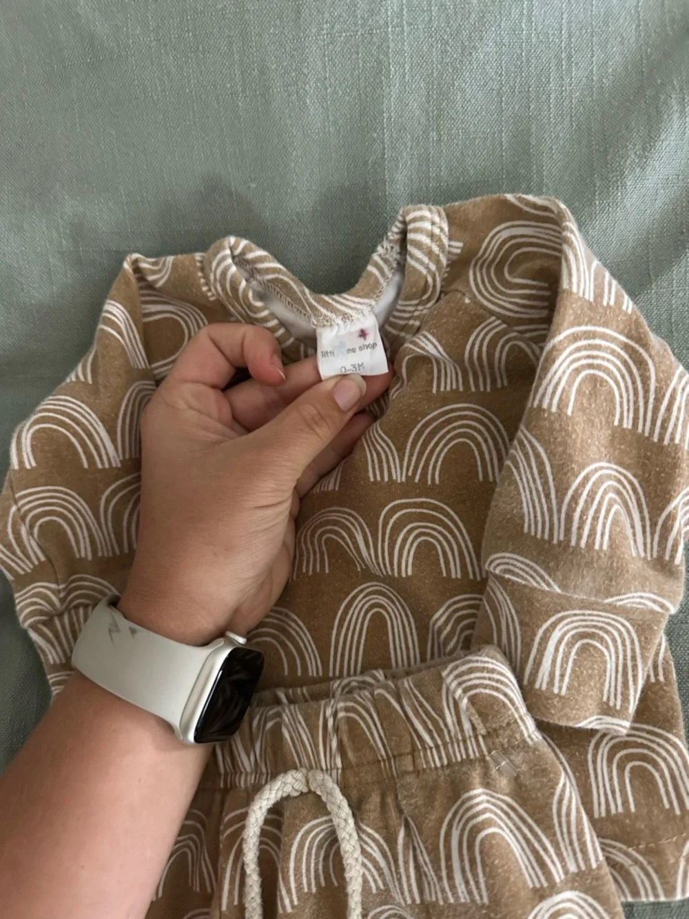 Neutral Rainbow Print Baby Sweatshirt & Jogger Set - Taupe and White